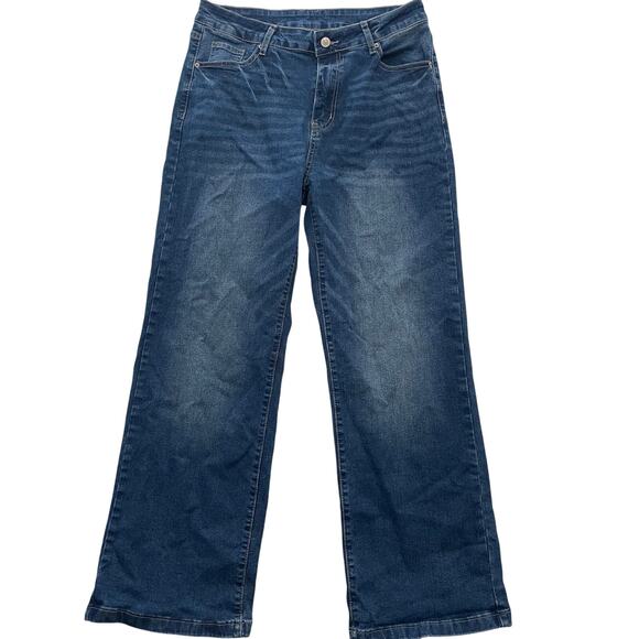 Sidefeel Women's Wide Leg Jeans High Waisted Straight Zimbaplatinum Denim Sz 12 - Picture 1 of 11